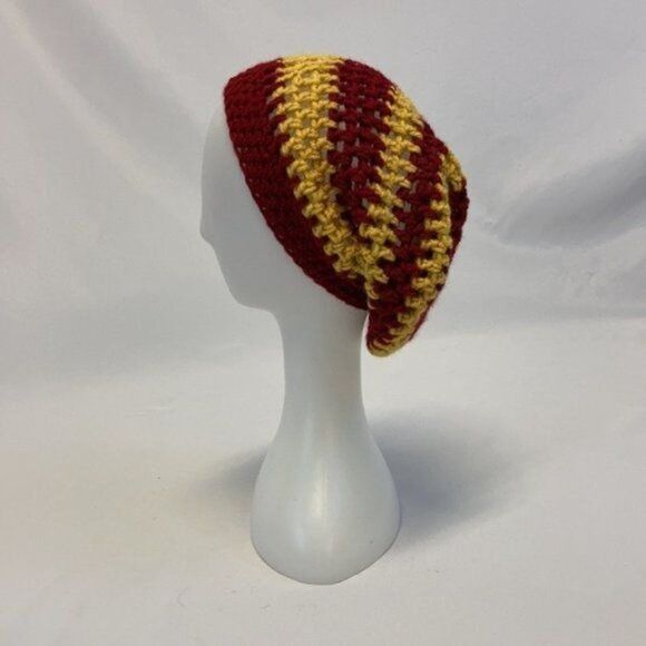 Red & Gold Crochet Slouchy Beanie Hat - Picture 4 of 4